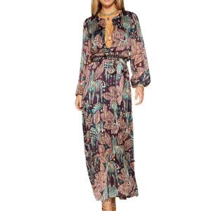 RAMY BROOK ZEBRA PRINTED ENYA RAISIN TIERED MAXI DRESS NWT XS